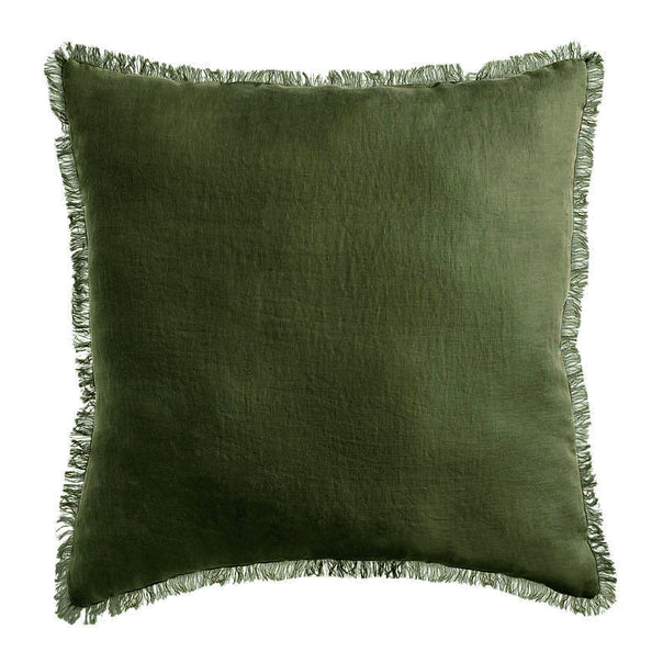 Stonewashed French Linen 55x55cm Cushion Olive