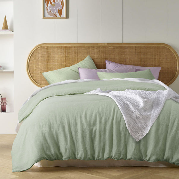 Stonewashed French Linen Quilt Cover Set Range Pistachio