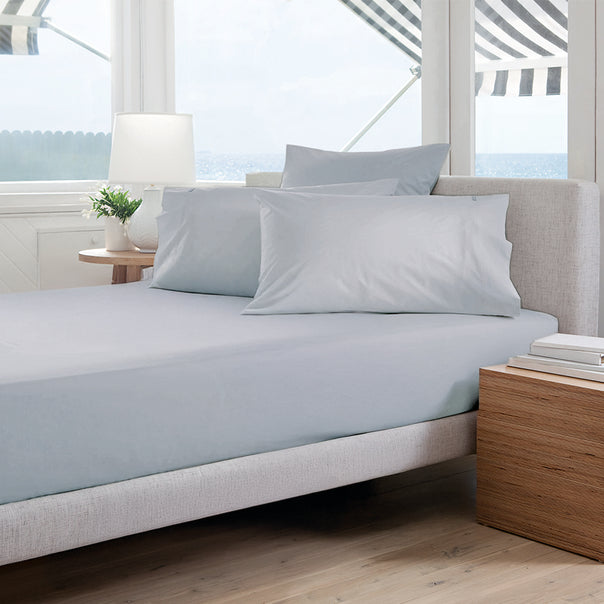 Oxford 300TC Crisp Cotton Percale Fitted Combo Set Range Breeze Blue