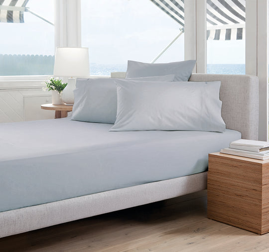 Oxford 300TC Crisp Cotton Percale Fitted Combo Set Range Breeze Blue