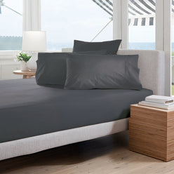 Oxford 300TC Crisp Cotton Percale Fitted Combo Set Range Charcoal Grey