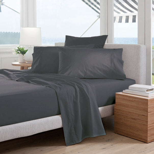 Oxford 300TC Crisp Cotton Percale Sheet Set Range Charcoal Grey