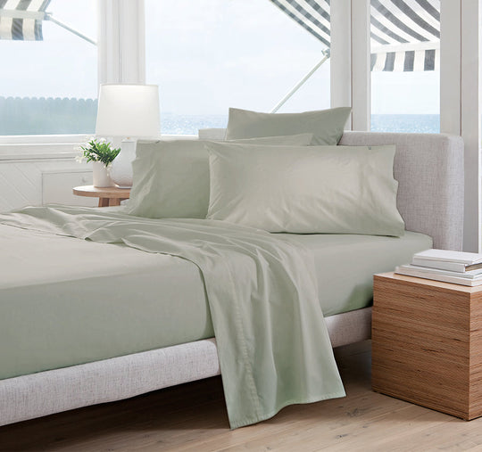 Oxford 300TC Crisp Cotton Percale Sheet Set Range Leafy Sage