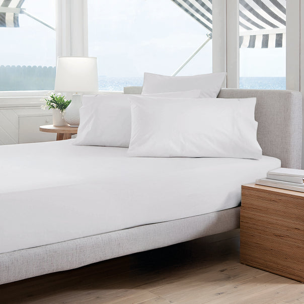 Oxford 300TC Crisp Cotton Percale Fitted Combo Set Range Pure White