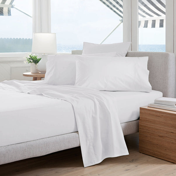 Oxford 300TC Crisp Cotton Percale Sheet Set Range Pure White