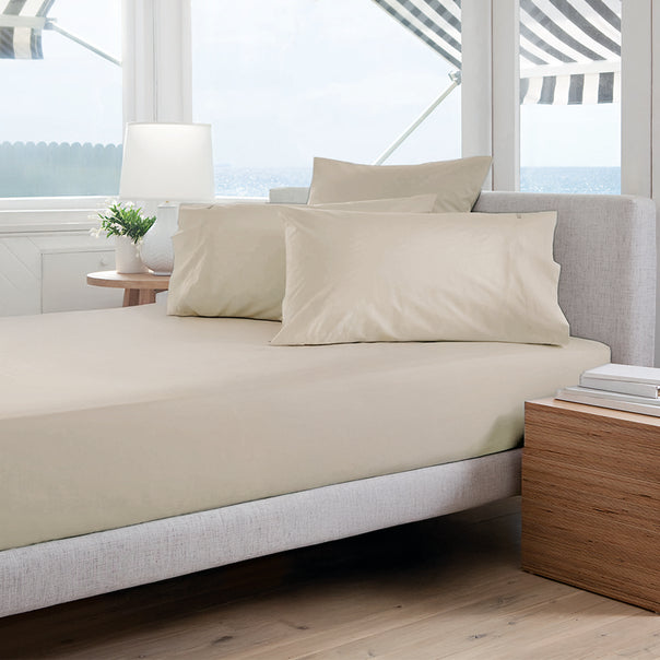 Oxford 300TC Crisp Cotton Percale Fitted Combo Set Range Sandstone