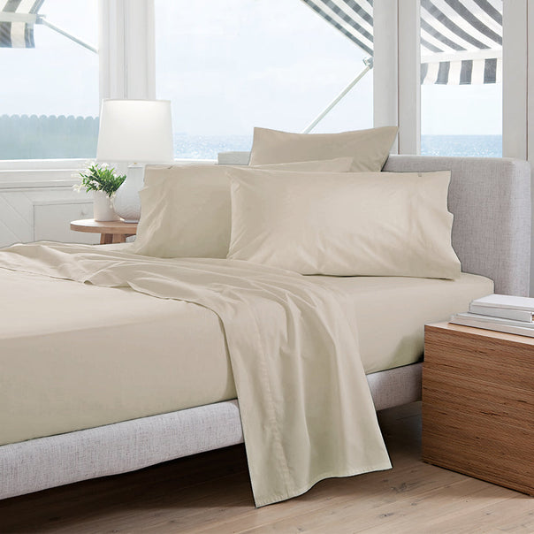 Oxford 300TC Crisp Cotton Percale Sheet Set Range Sandstone
