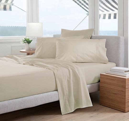 Oxford 300TC Crisp Cotton Percale Sheet Set Range Sandstone