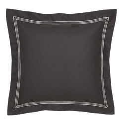Signature 500TC Embroidered Egyptian Cotton Tailored European Pillowcase Charcoal Grey and Pure White