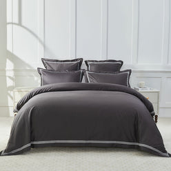 Signature 500TC Embroidered Egyptian Cotton Quilt Cover Set Range Charcoal Grey and Pure White