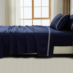 Signature 500TC Embroidered Egyptian Cotton Mega Sheet Set Range Midnight Navy and Pure White