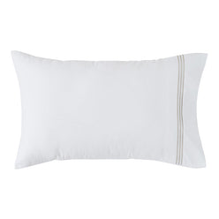 Signature 500TC Embroidered Egyptian Cotton Standard Pillowcase Pair Pure White and Warm Taupe