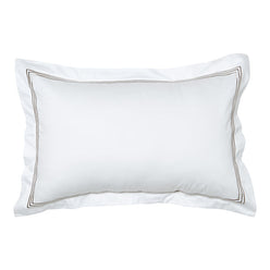 Signature 500TC Embroidered Egyptian Cotton Tailored Standard Pillowcase Pair Pure White and Warm Taupe