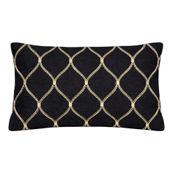 Linen Zahra Lattice 30x50cm Filled Cushion Black