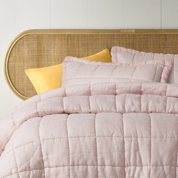 Stonewashed French Linen Coverlet Set Range Blush