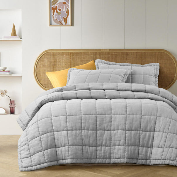 Stonewashed French Linen Coverlet Set Range Dove Grey