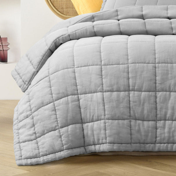Stonewashed French Linen Coverlet Set Range Dove Grey