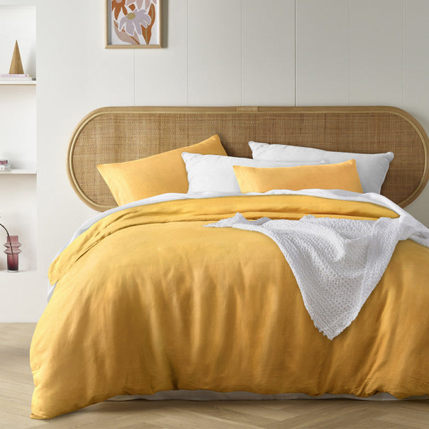 Stonewashed French Linen Quilt Cover Set Range Ochre