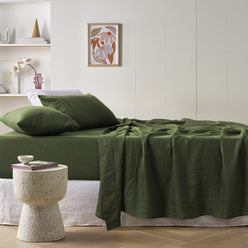 Stonewashed French Linen Mega Sheet Set Range Olive