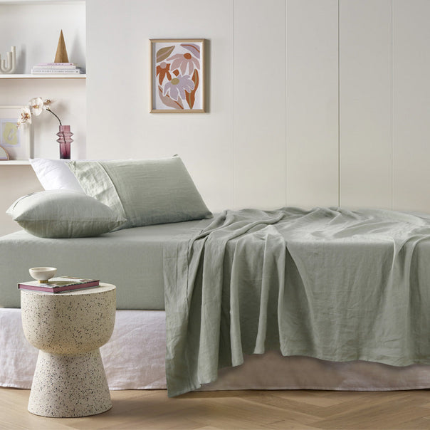 Stonewashed French Linen Mega Sheet Set Range Sage