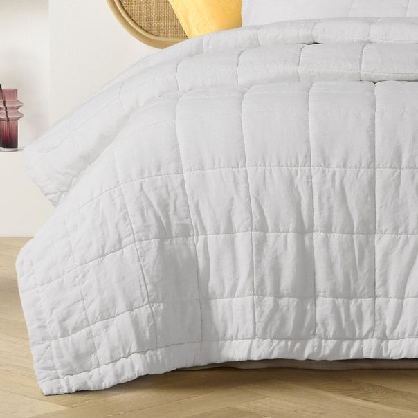 Stonewashed French Linen Coverlet Set Range White
