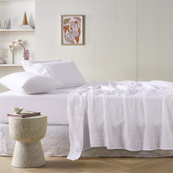 Stonewashed French Linen Mega Sheet Set Range White