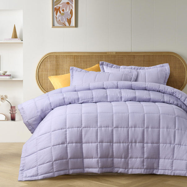 Stonewashed French Linen Coverlet Set Range Lilac