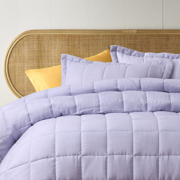 Stonewashed French Linen Coverlet Set Range Lilac