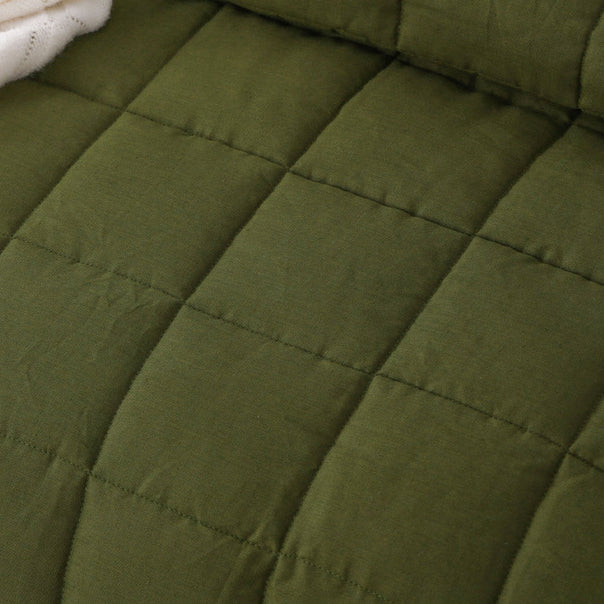 Stonewashed French Linen Coverlet Set Range Olive