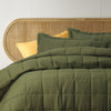 Stonewashed French Linen Coverlet Set Range Olive