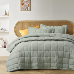 Stonewashed French Linen Coverlet Set Range Sage
