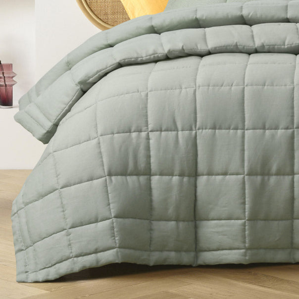 Stonewashed French Linen Coverlet Set Range Sage