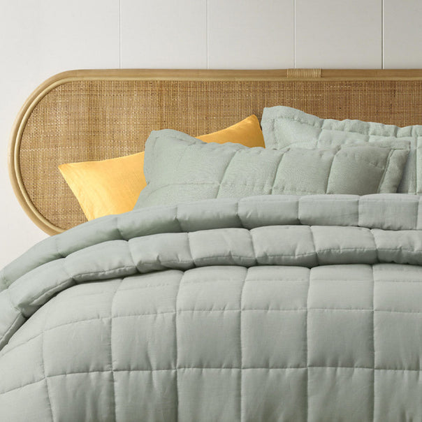 Stonewashed French Linen Coverlet Set Range Sage