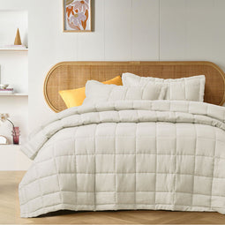 Stonewashed French Linen Coverlet Set Range Natural