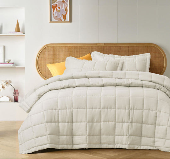 Stonewashed French Linen Coverlet Set Range Natural