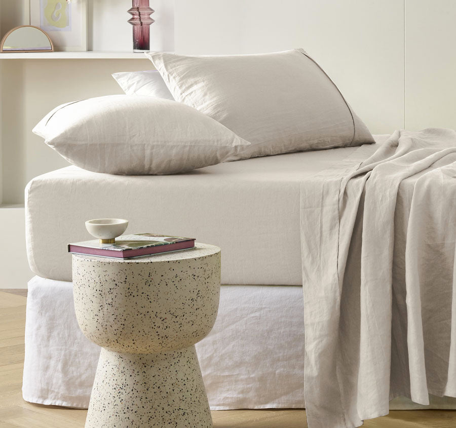 Stonewashed French Linen Mega Sheet Set Range Natural