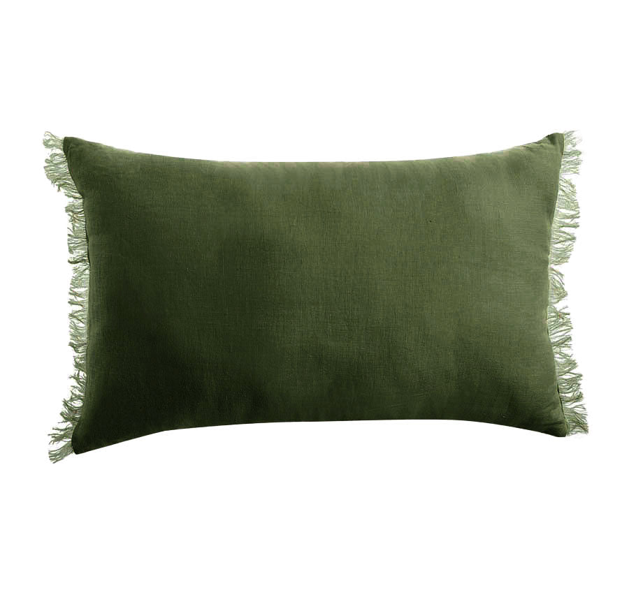 Stonewashed French Linen 35x55cm Cushion Olive