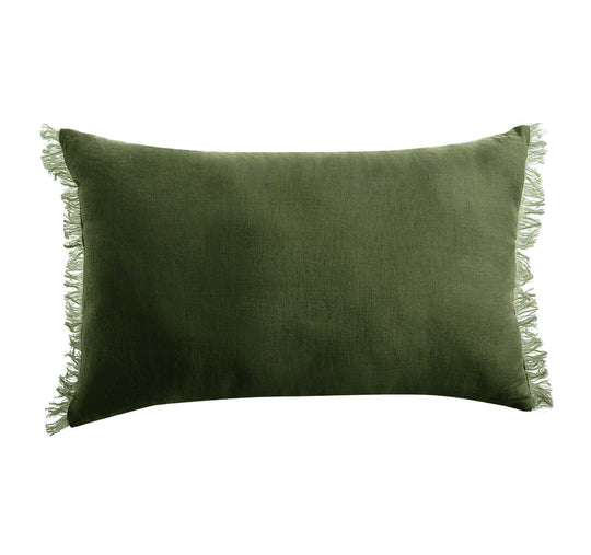 Stonewashed French Linen 35x55cm Cushion Olive