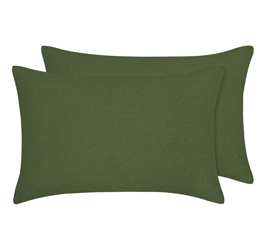 Stonewashed French Linen Standard Pillowcase Pair Olive
