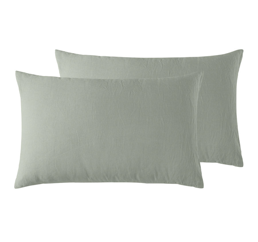 Stonewashed French Linen Standard Pillowcase Pair Sage