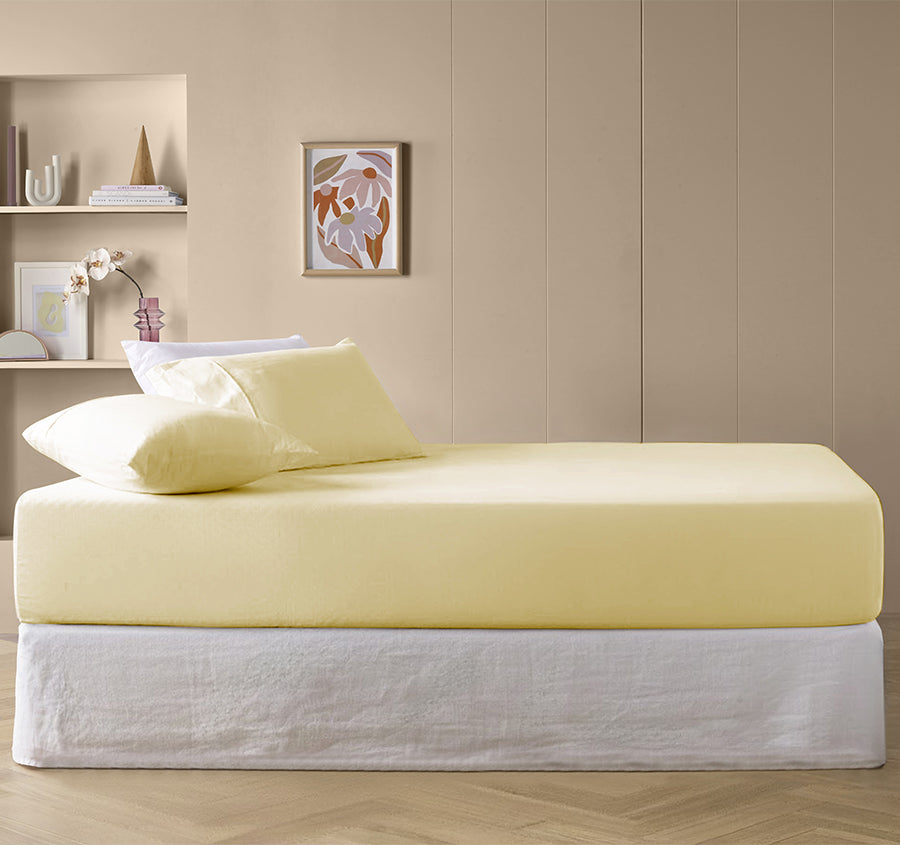 Drift Stonewashed Cotton Mega Fitted Combo Set Range Lemon Yellow