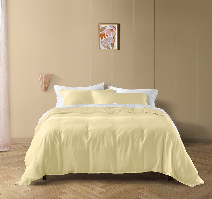 Drift Stonewashed Cotton Quilt Cover Set Range Lemon Yellow