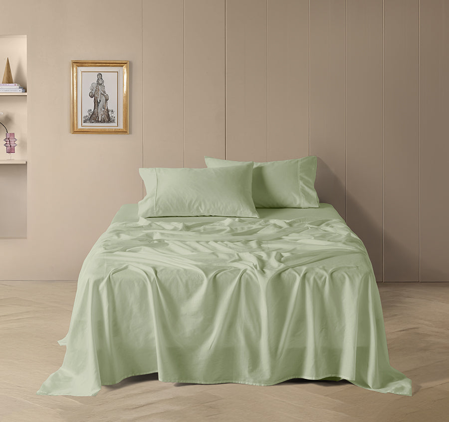 Drift Stonewashed Cotton Mega Sheet Set Range Wild Sage
