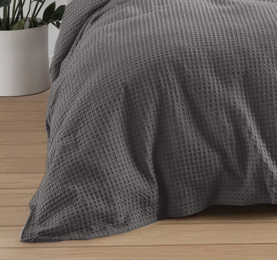 Haven Cotton Waffle Quilt Cover Set Range Charcoal Grey