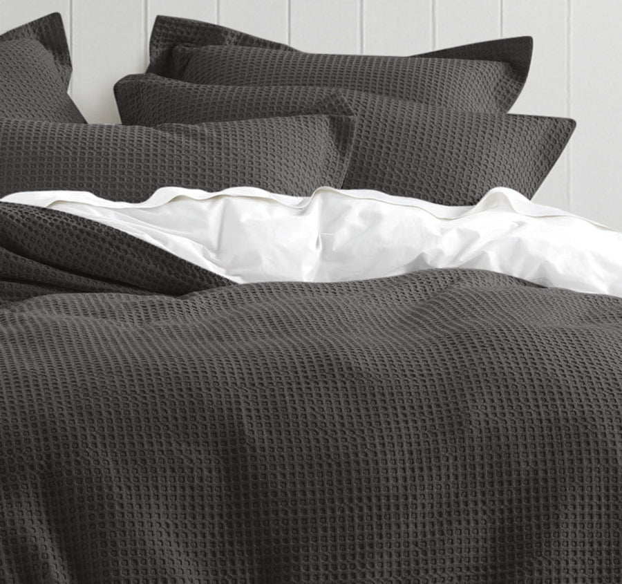 Haven Cotton Waffle Standard Pillowcase Pair Charcoal Grey