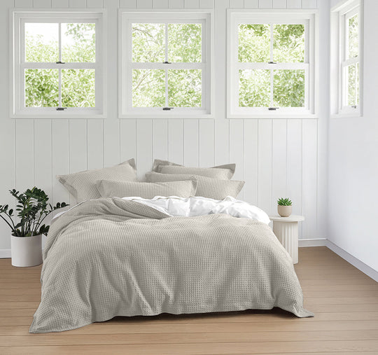 Haven Cotton Waffle Quilt Cover Set Range Driftwood Linen