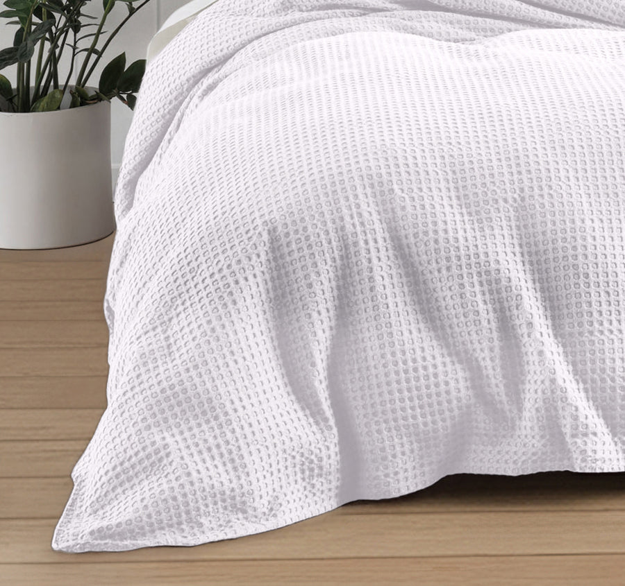 Haven Cotton Waffle Quilt Cover Set Range Pure White