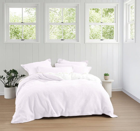 Haven Cotton Waffle Quilt Cover Set Range Pure White