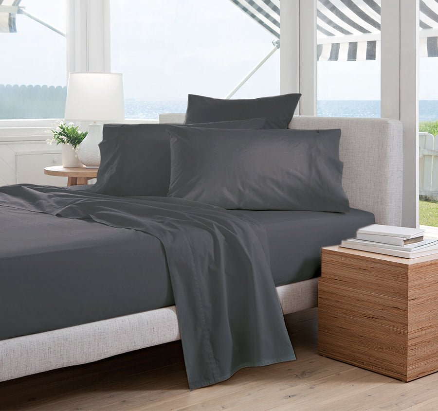 Oxford 300TC Crisp Cotton Percale Sheet Set Range Charcoal Grey