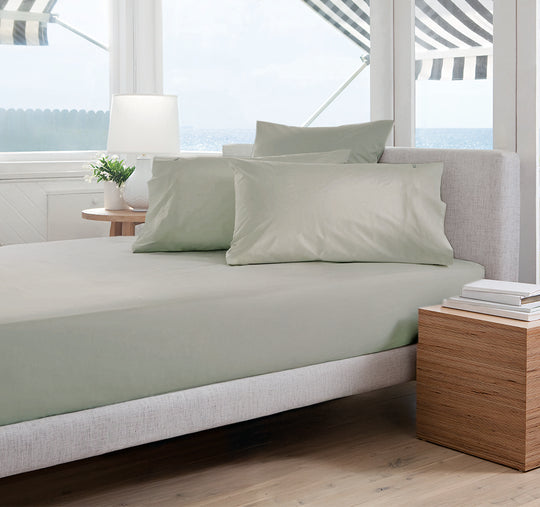 Oxford 300TC Crisp Cotton Percale Fitted Combo Set Range Leafy Sage